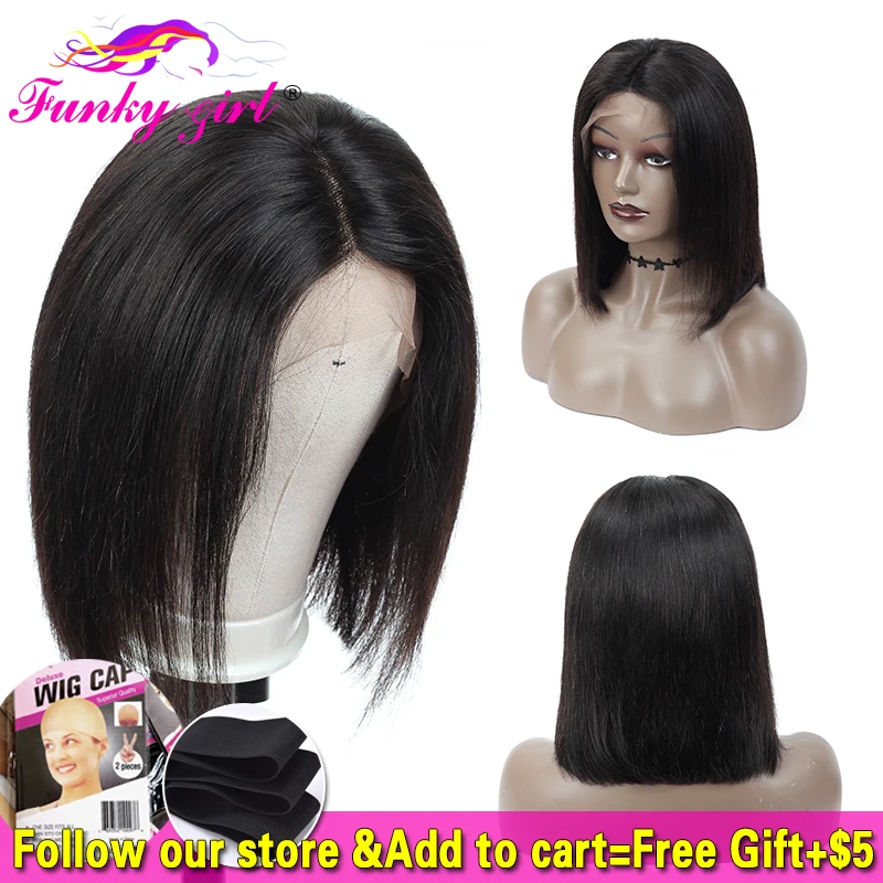 Funky Girl 13x4 человеческие волосы на кружеве, парики предварительно выщипанной плотности, 150%, бразильские волосы Remy, прямые волосы на кружеве, парик для черных женщин
