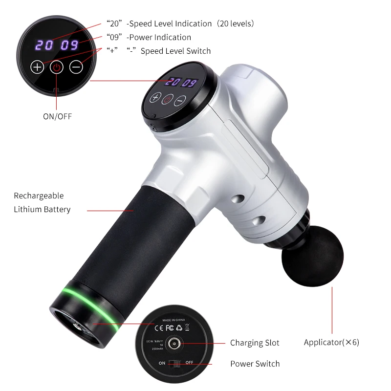 Массажный пистолет с ЖК дисплеем 6 головок|Fascia чехол пистолет| |