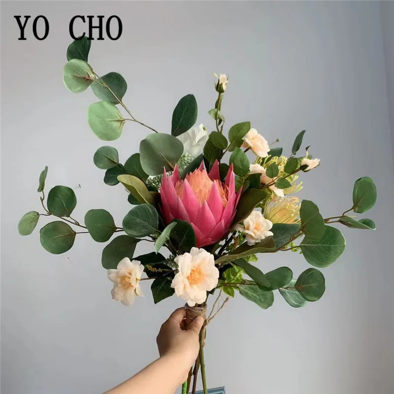 YO CHO букет из искусственных шелковых цветов Protea Cynaroides смешанных больших сделай