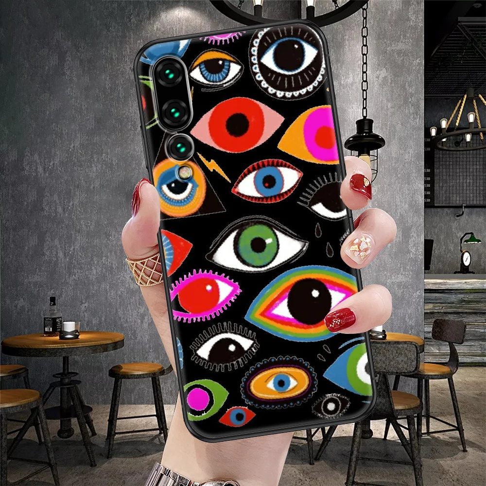 Evil Eye Abstract Art Phone Case For Huawei P Mate P10 P20 P30 P40 10 20 Smart Z Pro Lite black 3D cover silicone prime painting images - 6