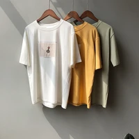 2020 cartoon print shirts o neck short sleeve cotton t shirt harajuku casual tops for women summer yellow tees