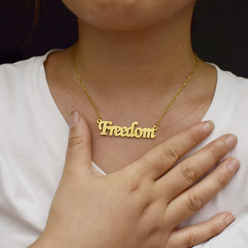 

Popular in Europe and America, Freedom necklace simple creative letter pendant lucky couple gift