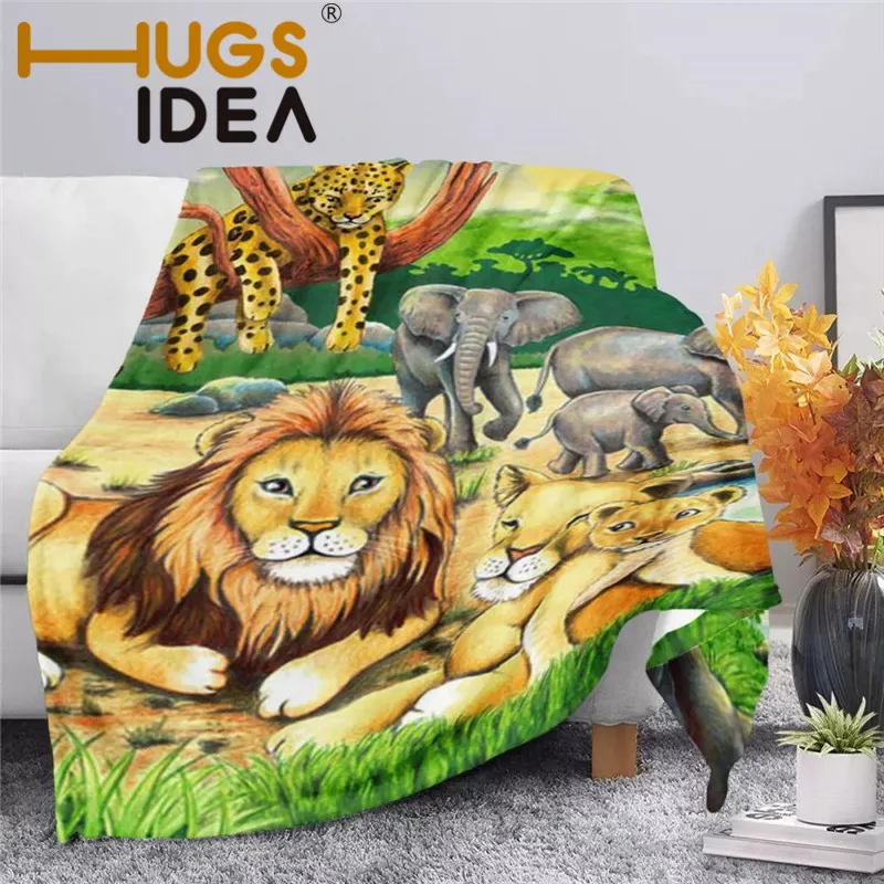 

Мягкое фланелевое одеяло HUGSIDEA с рисунком льва в джунглях, рисунок животных, пледы для мальчиков и девочек на кровать, диван, подарок для дете...
