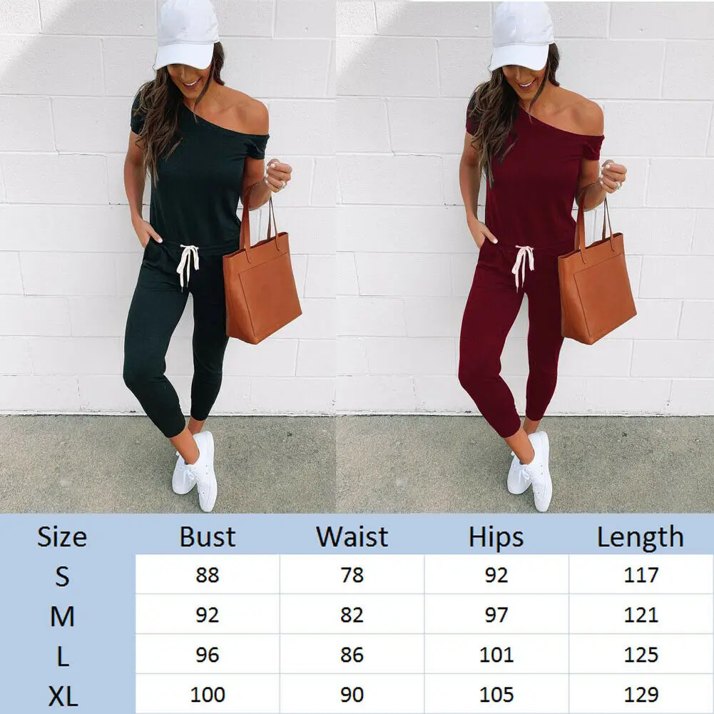 

Hot Selling Women Clubwear Jumpsuit Short Sleeve Off Shoulder Female High Waist Sexy Jumpsuit Cotton Long Trousers