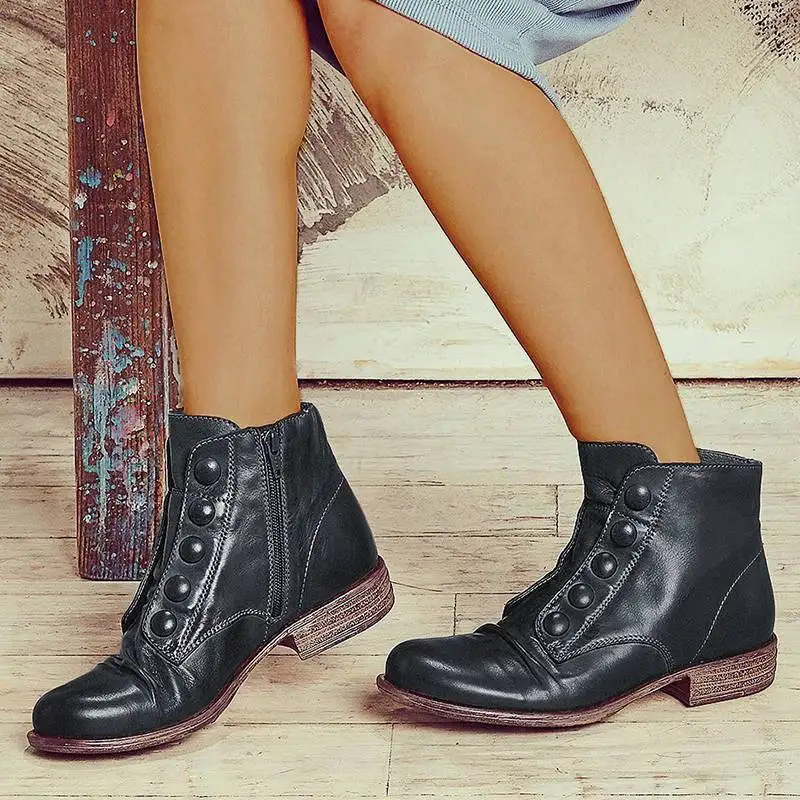 

2021 New Fashion Retro Women's Ankle Boots Leather Snow Boots Winter and Autumn Warm Zipper Women's Shoes Vulcanized Shoes