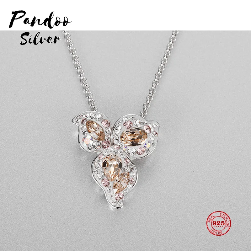 

PANDOO Fashion Charm Sterling Silver Original 1:1 Copy, Small Fresh Camellia Petal Chain Necklace Female Luxury Jewelry Gifts