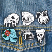 skull enamel pins brooch collection badges coffee pot rose pizza and skeleton brooches gothic punk pin button gift for women men
