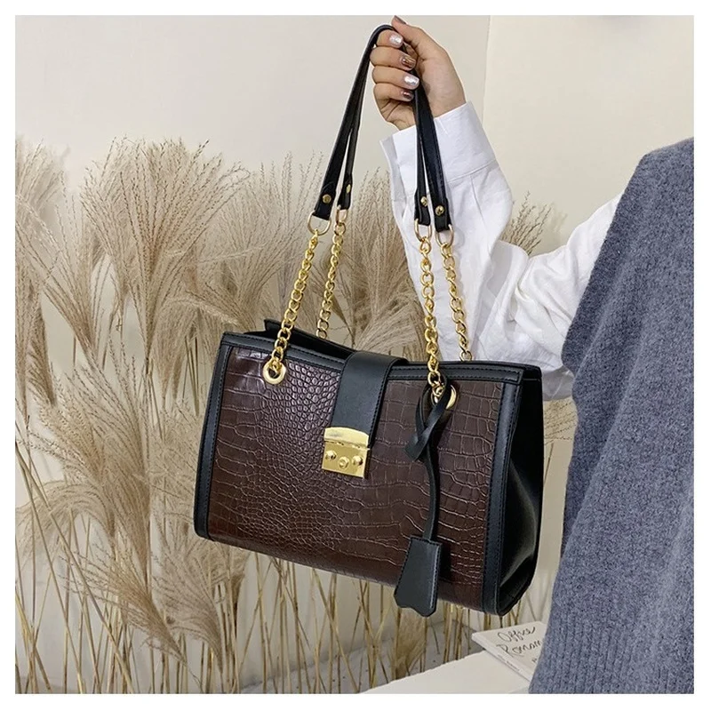 

Luxury Crocodile Pattern Chain Shoulder Bags For Women Large Capacity Female Handbag Quality PU Leather Tote Bag Travel Shopping