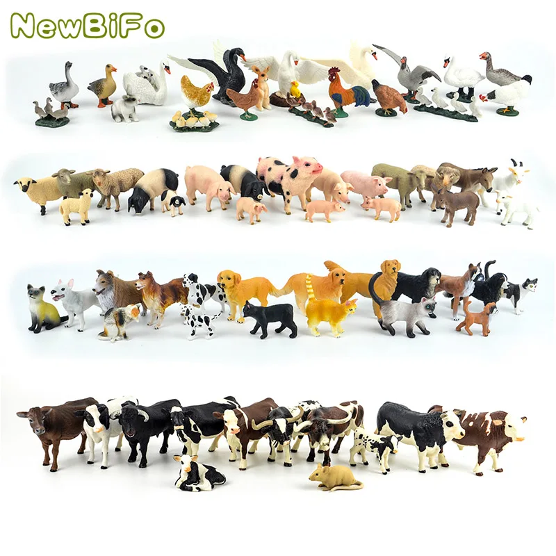 D 30pcs different NewBiFo Дикая жизнь зоопарк ферма фигурки животных фермер заводчик Кукольный дом стабильный наборы лошадь игрушки Детский подарок - Цвет: D 30pcs different