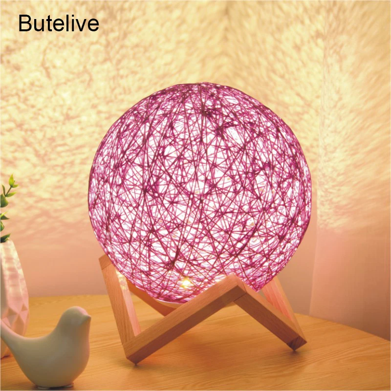 Настольные лампы для спальни прикроватная лампа с USB Красочный ночник шар пенька