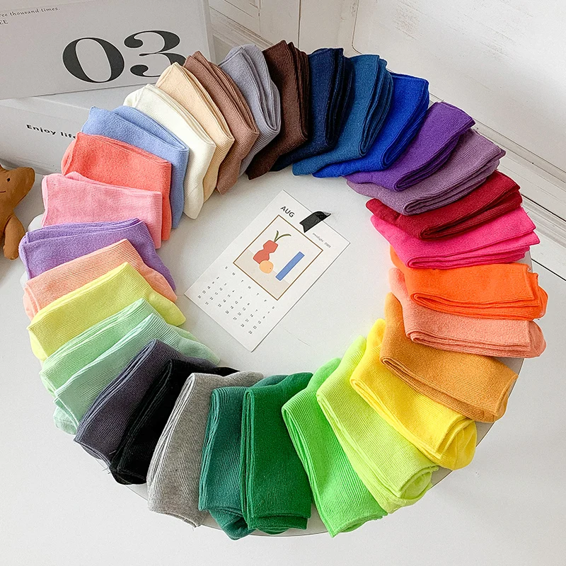 Цветные цветные Свободные женские носки модные тонкие летние длинные из чистого