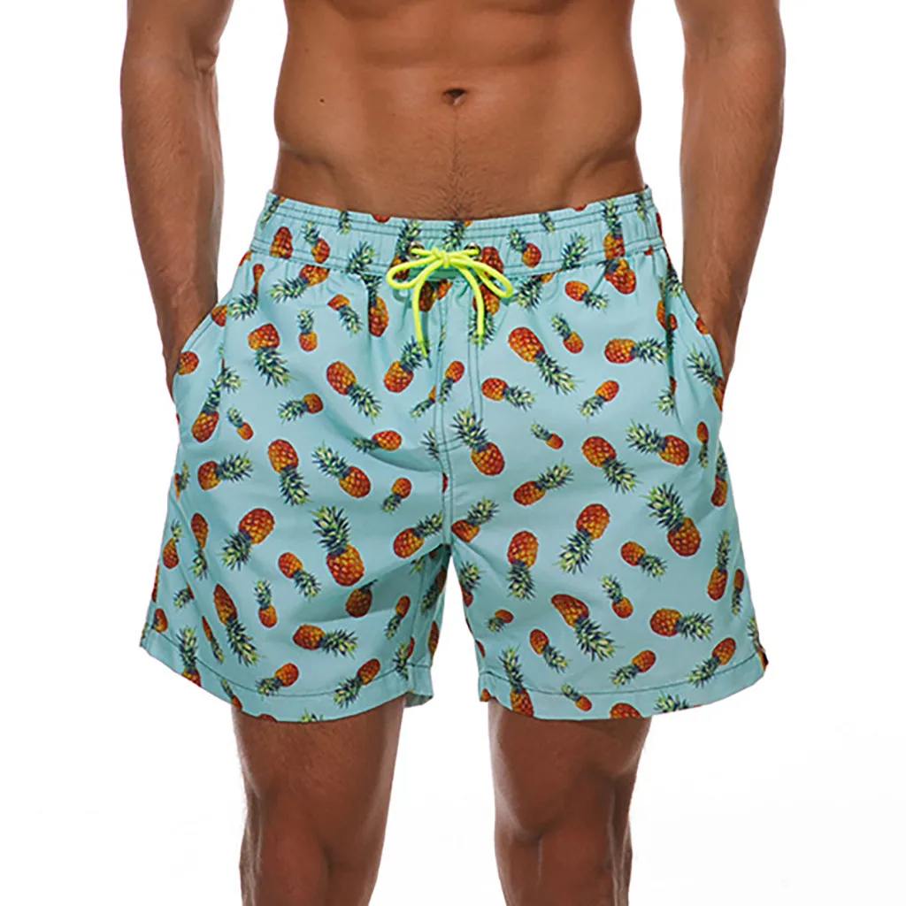 Быстросохнущие мужские шорты для плавания с принтом ананасов и карманами