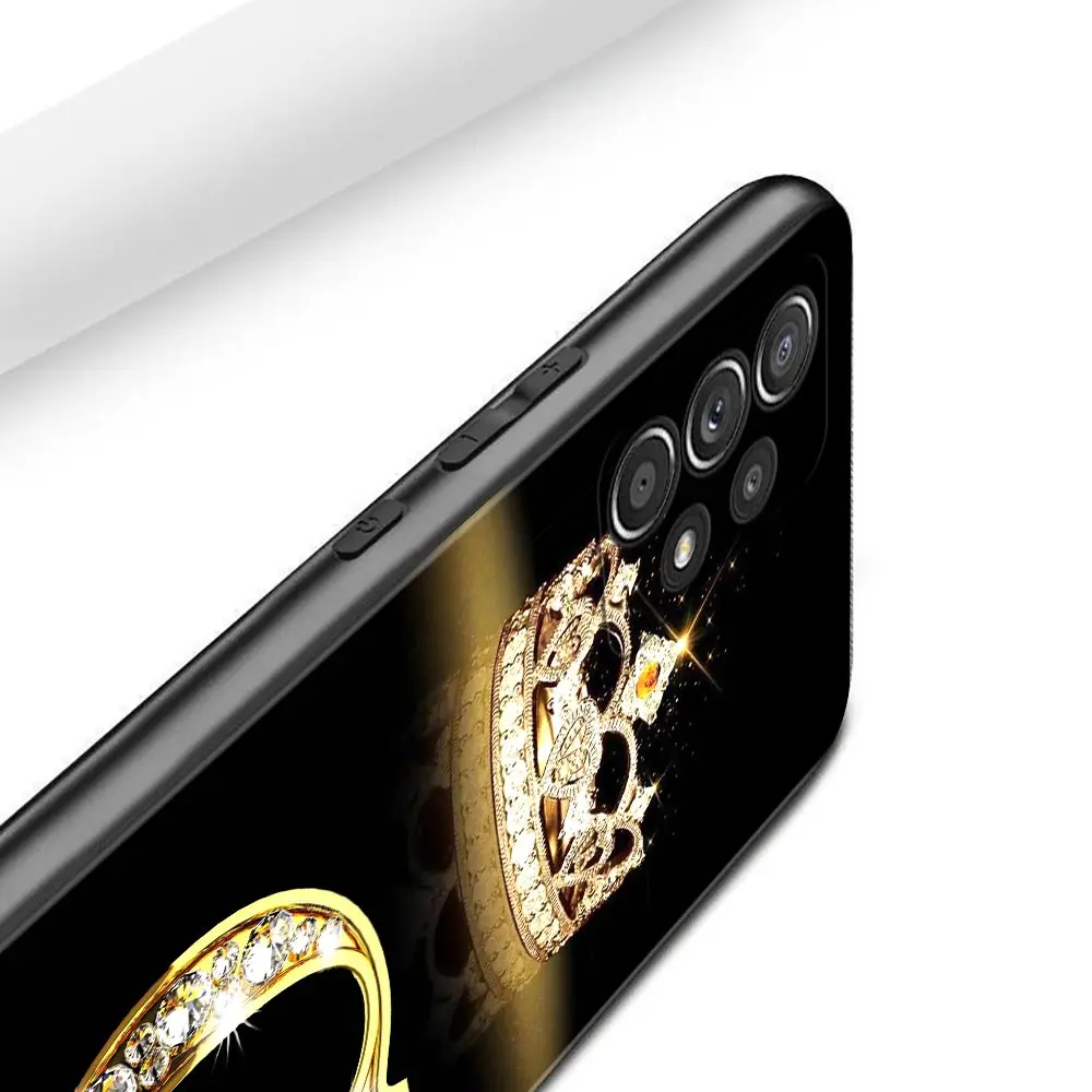 For Samsung Galaxy A21s A02s A03s A12 A02 A51 A71 A41 A31 A11 A01 A72 A52 A42 A32 A22 A52s Case Diamond Glod Crown Letter Number