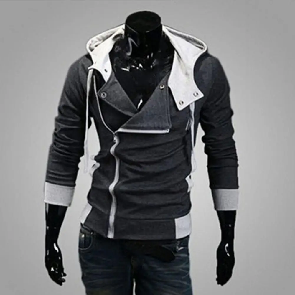 

Trendy Autumn Coat Zip-up Casual Men Coat Elastic Cuff Men Jacket with Hat