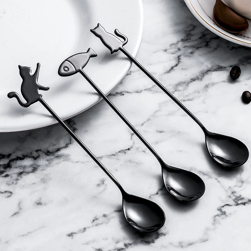 

Japanese cat fish spoon coffee stirring spoon dessert stainless steel milk spoon