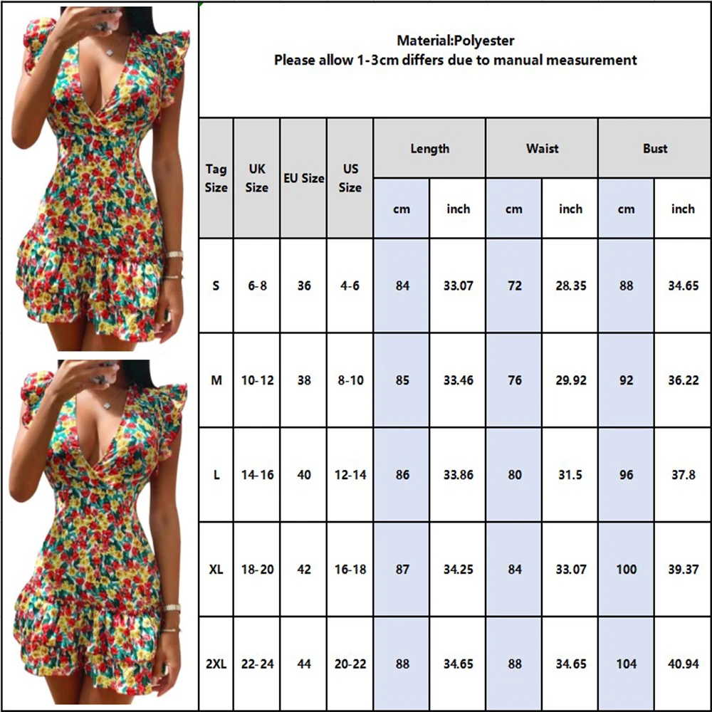 

Vintage Women Deep For Summer V-Neck Fuffle Sleeves Dress Sexy Evening Party Club Floral Printed Lady Mini Sundress Vestidos D30