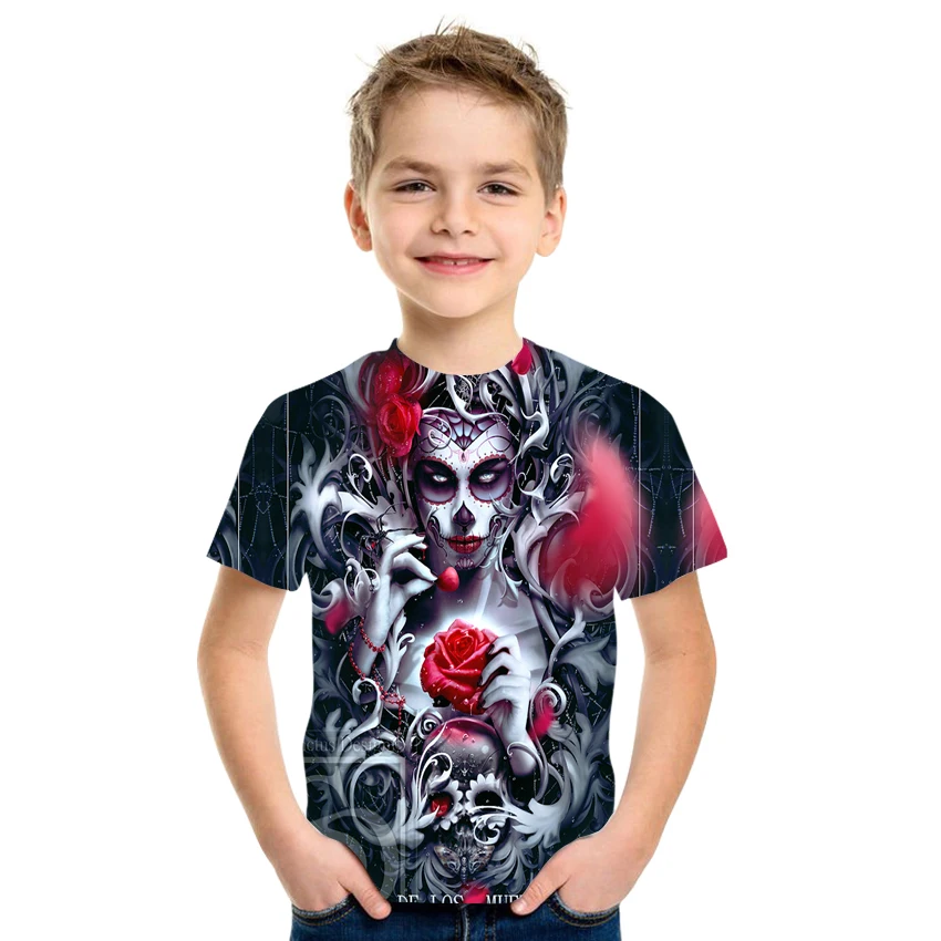 

Baby Clothing 4t-14t 3d Printed Skull T-Shirt Boys And Girls Summer Fashion Casual Wear Children's T-shirt