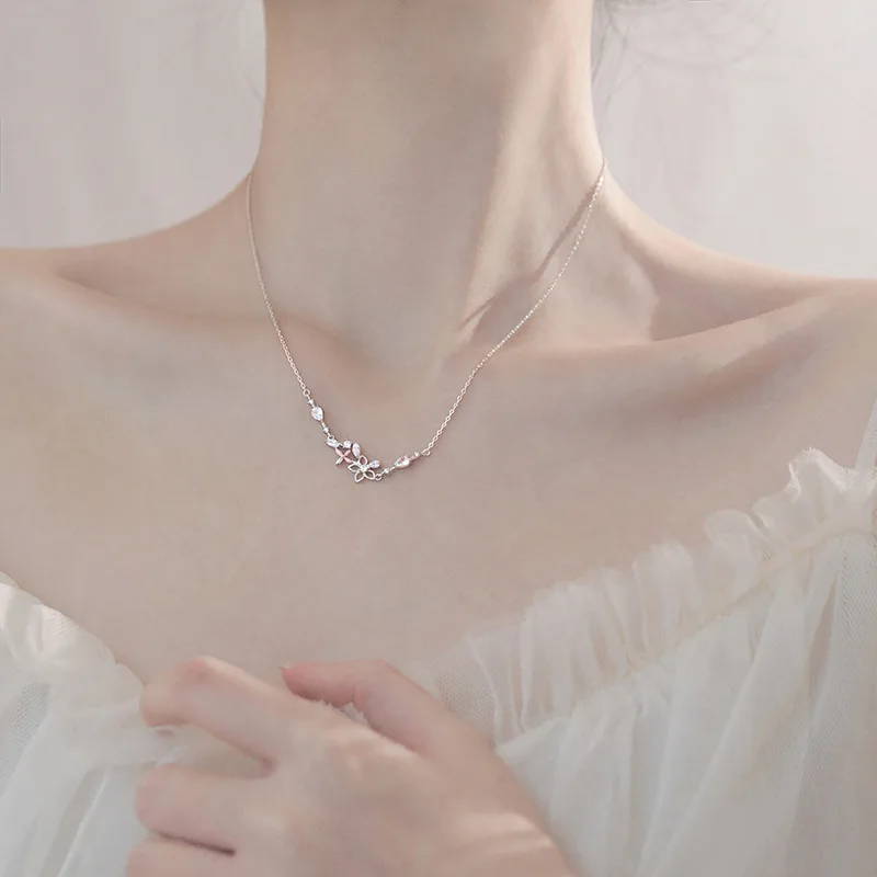 

Простое ожерелье с подвеской в виде цветка из стерлингового серебра 925 пробы, ювелирное изделие, Чокеры с прозрачным кубическим цирконием, о...