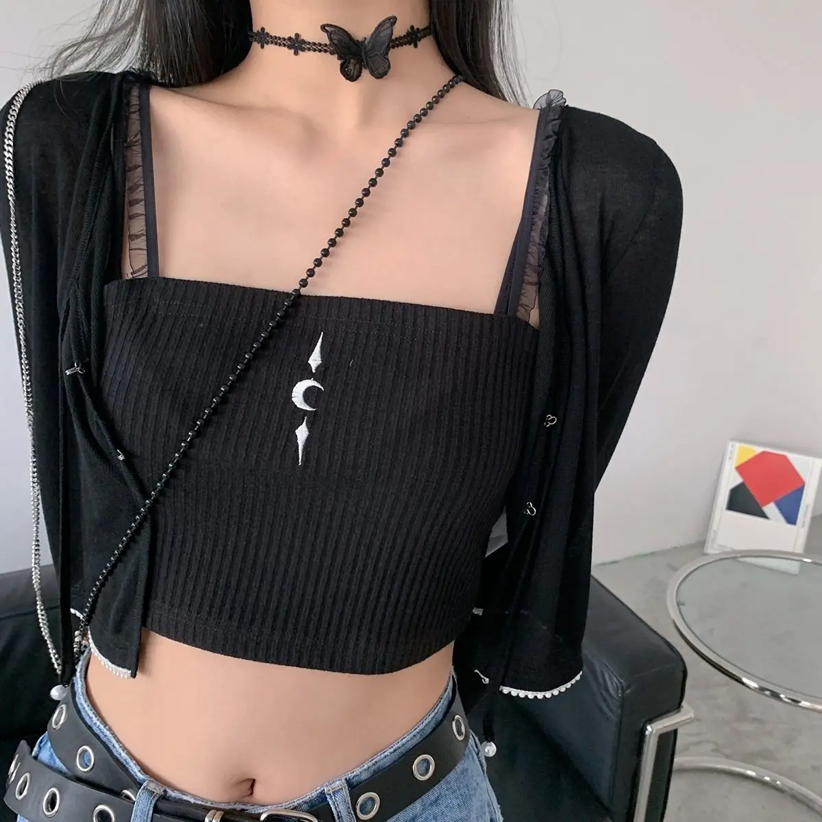 

Women Corset Tops Moon Embroidery Goddess Camisole Women's Short Top Tank Camis Crop Top For Women