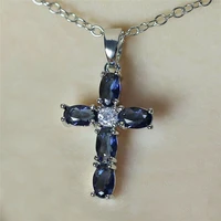 fashion cross necklace pendant for women blue rhinestone jewlery gift