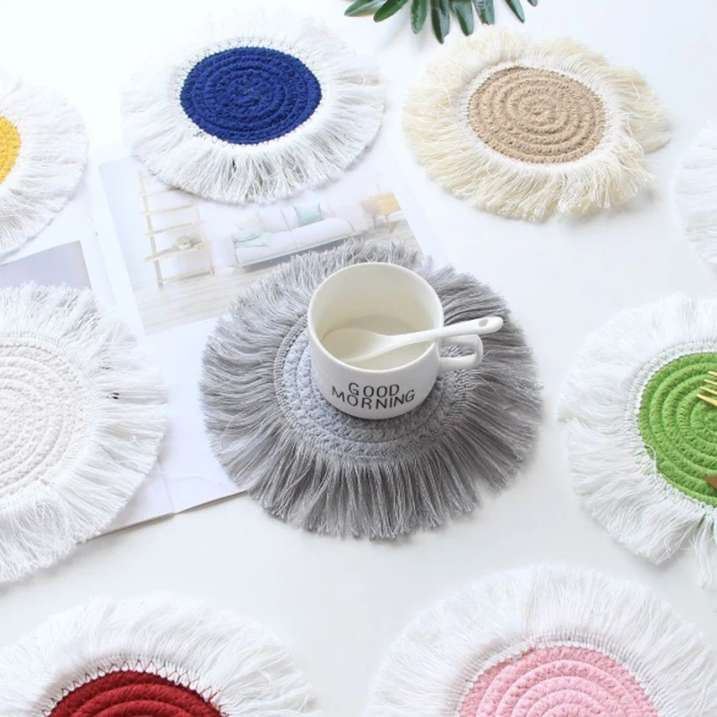 

Northern Europe Macrame Cup Pad Bohemia Tablecloth Table Mat Pure Handmade Cotton Braid Non-slip Insulation Coaster for Kitchen