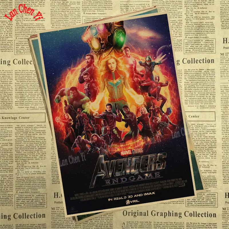 Серый Marvel Фильм Мстители: эндшпиль крафт-бумага плакат художественный напечатанный номер живопись наклейки на стену - Цвет: Серый