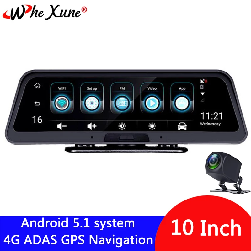 WHEXUNE 10 дюймов 4G Android Автомобильная приборная панель DVR камера gps навигация ADAS FHD 1080P двойной объектив Автомобильный видеорегистратор ночное видение WiFi
