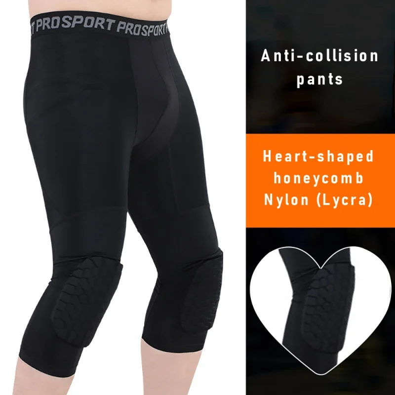 

Men's Safety Anti-Collision Pants Basketball Training 3/4 Tights Leggings Knee Pads Protector Sports Compression Trousers # WQNJ