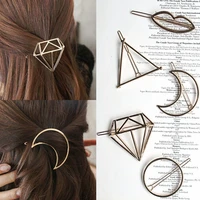 hhyed women fashion metal round hair clip silver hair claw girls trend charm triangle barrettes for hair jewelry accessories