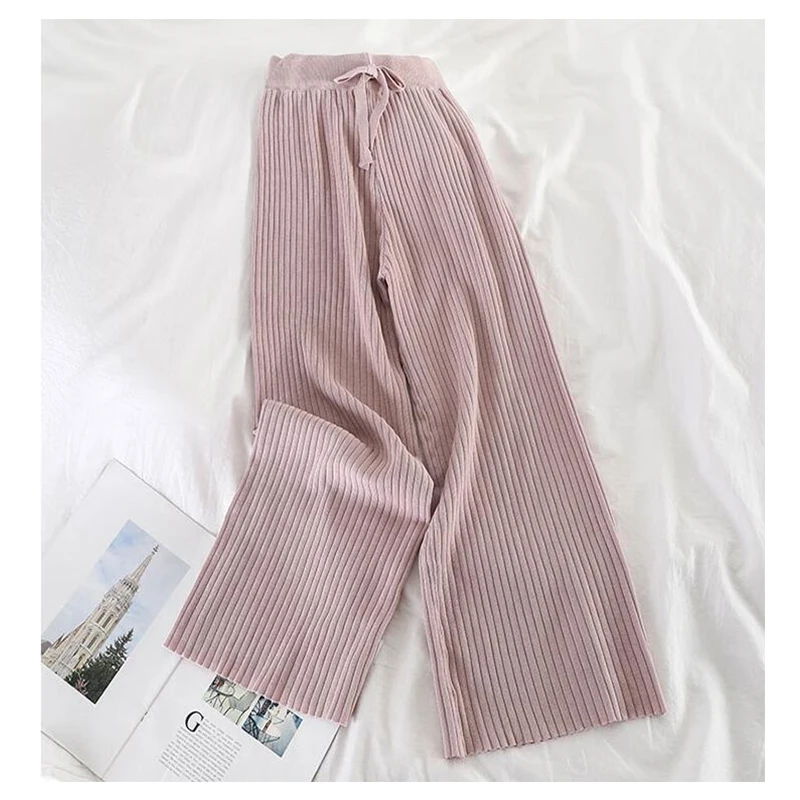Трикотажные широкие брюки новинка 2019 Теплые универсальные модные осенне-зимние