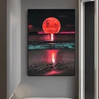 Художественная масляная живопись красная луна. Постеры и принты на холсте с изображением желтой Луны пейзажа