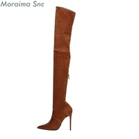 women boots lastic suede leather over the knee pointed toe high heels thigh high newest sexy boots black brown 2018 whiter boot