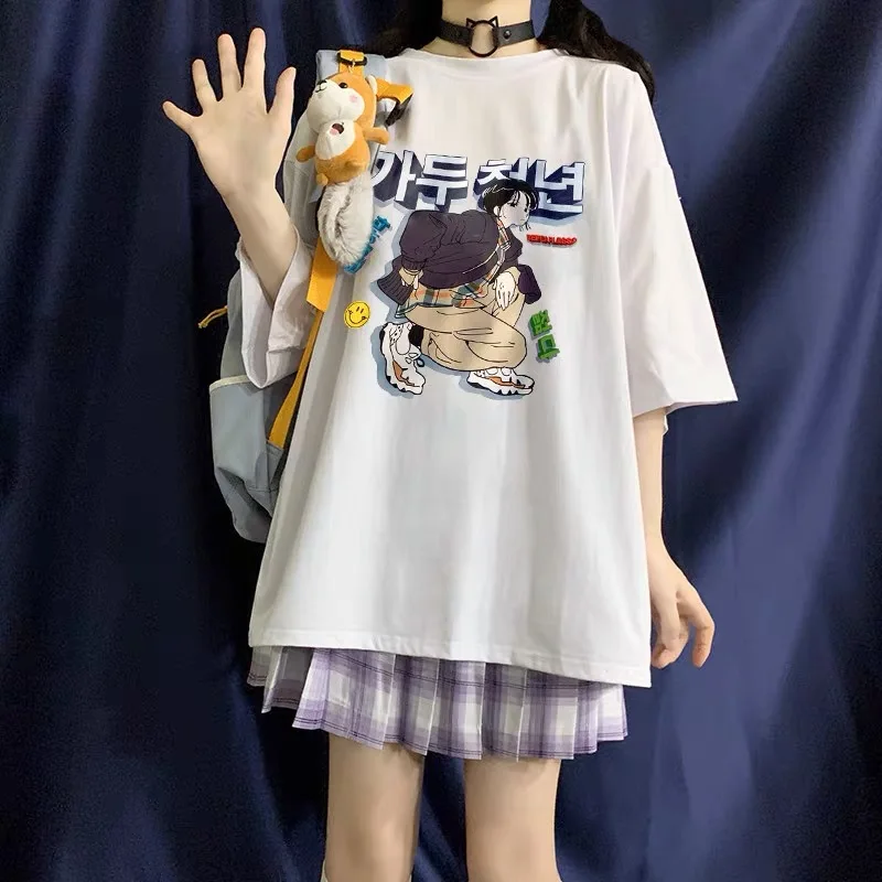 Футболка женская хлопковая с коротким рукавом в стиле хип-хоп принтом Корейском |