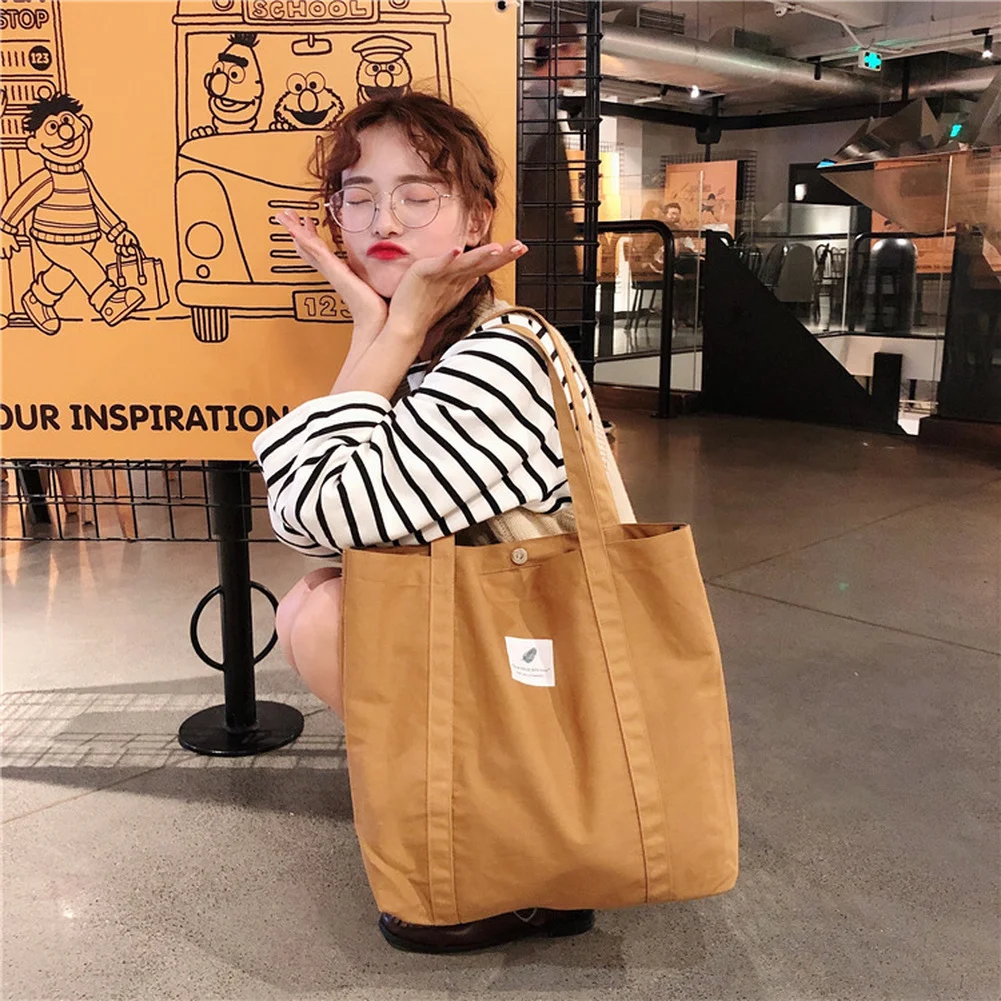 

New Retro Women's Shoulder Bag Simple Solid Color Small Fresh Canvas Bag Literary Women's Buckle Tote Bag Large Capacity Handbag