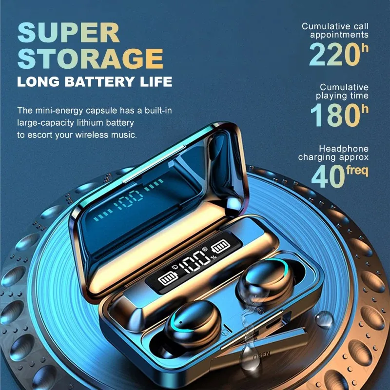 

New Earphones 2200mAh Charging Box Wireless Headphone Bluetooth-compatible 9D Stereo Sports Waterproof Earbuds Headsets With Mic