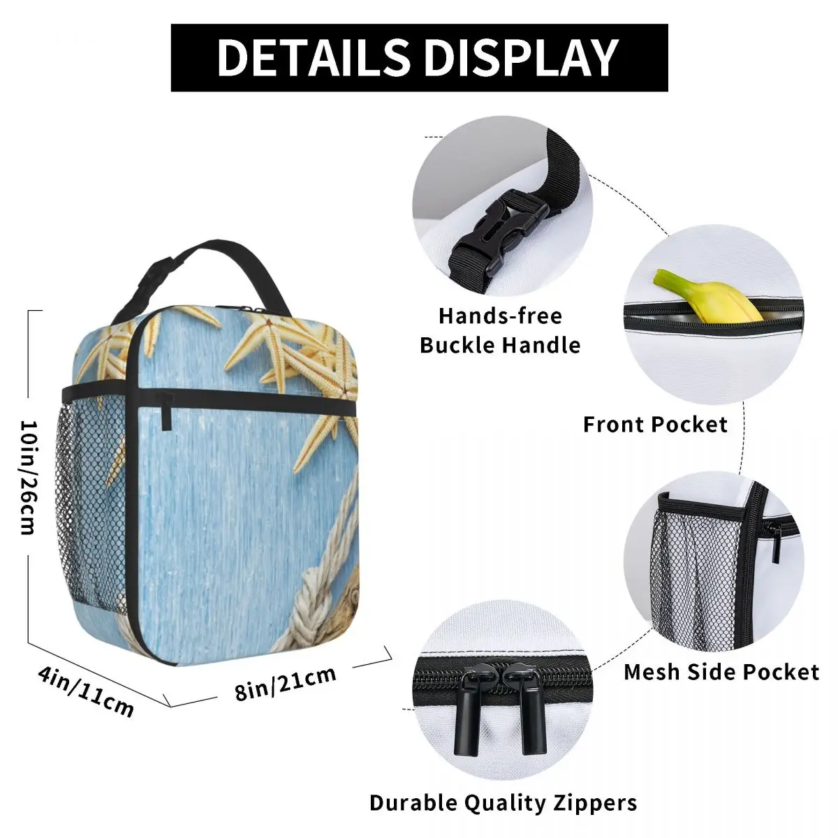 

Sea Shells Lunch Bag for Women Men Large Insulated Lunch Box with Water Bottle Holder and Pockets