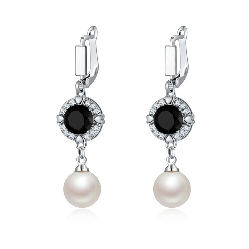 Женские сережки подвески с жемчугом круглые геометрической формы серебряным