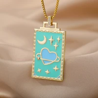 tarot card prophecy necklaces for men star moon love heart enamel pendant necklace for women choker lucky jewelry birthday gifts