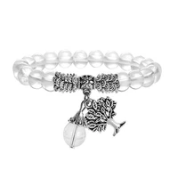 fyjs unique jewelry silver plated tree of life connect round beads natural rock crystal stretchy bracelet