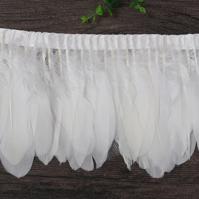 Wholesale 4yard/lot multicolor natural white goose feather fringe Goose Feather Trims with Satin Ribbon Tape for skirt