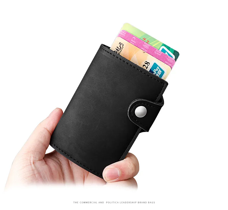 Металлическая карта кошелек RFID Блокировка Карты Сумка Hasp мини кошелек искусственная кожа Crazy Horse Автоматическая Кредитная карточка Держатель Hasp Смарт кошелек