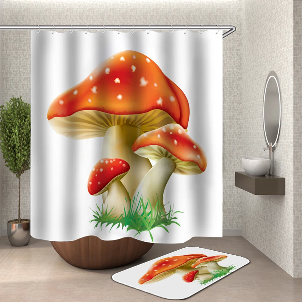 

Kids shower curtain polyester mushroom bathroom curtain cartoon psychedelic douchegordijn Red mushroom bath curtain shower