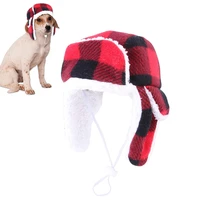 autumn winter pet hat big dog outdoor walking windproof hats plush warm puppy plaid beret cap french bulldog pet headwear