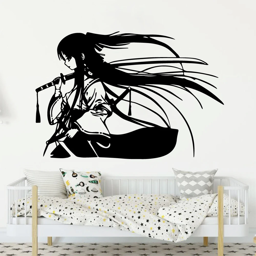 

Colorful swordswoman Geisha Wall Decorative Sticker Home Decor For Kids Rooms Diy Room Decor Background Living Room Art Decal
