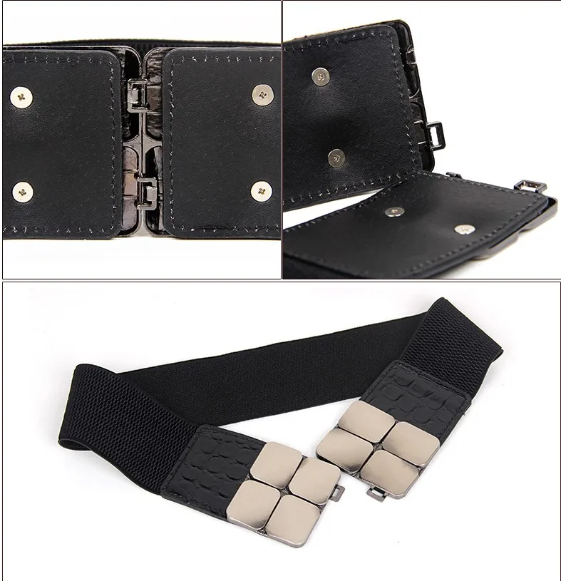 

Women waistbands Fashion Stretch cummerbunds black metal Buckle alloy Waist Belts Wide Elastic Cinch Corset Waistband for dress
