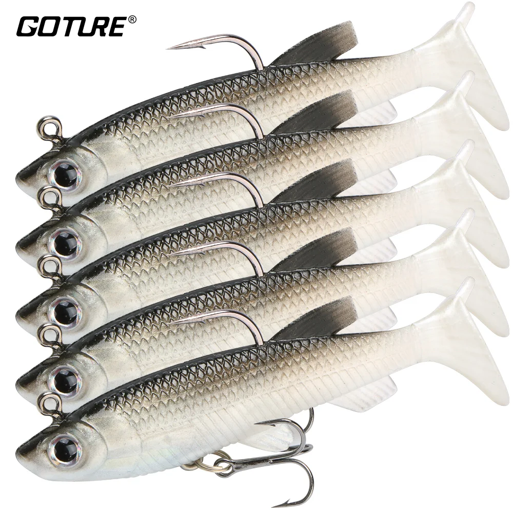 

Goture 5 pcs/lot Fishing Lure Swimbait 8.5cm/13g isca artificial Lead Jig Head Soft Tail Fishing Wobbler Single Treble Hooks