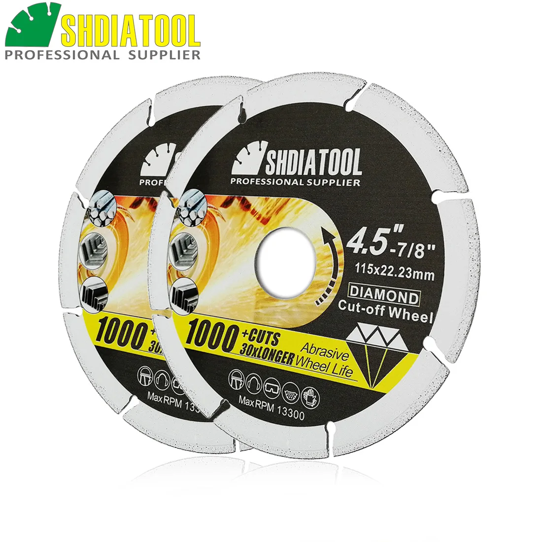 

SHDIATOOL 2pcs 4.5"Diamond Cut-off Wheel Blade Vacuum Brazed Diamond Metal Cutting Disc For Steel Tube, Iron Rebar, Angle Steel