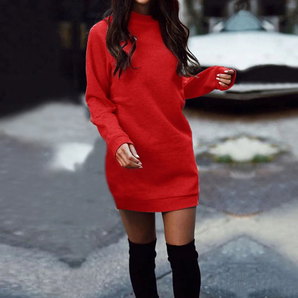 Осень зима 2020 женские повседневные короткие платья с длинным рукавом о образным