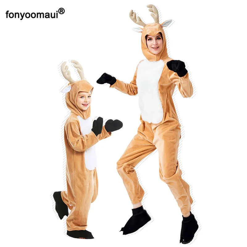 Комбинезон для косплея взрослых женщин детей Хэллоуин Рождество животное лось