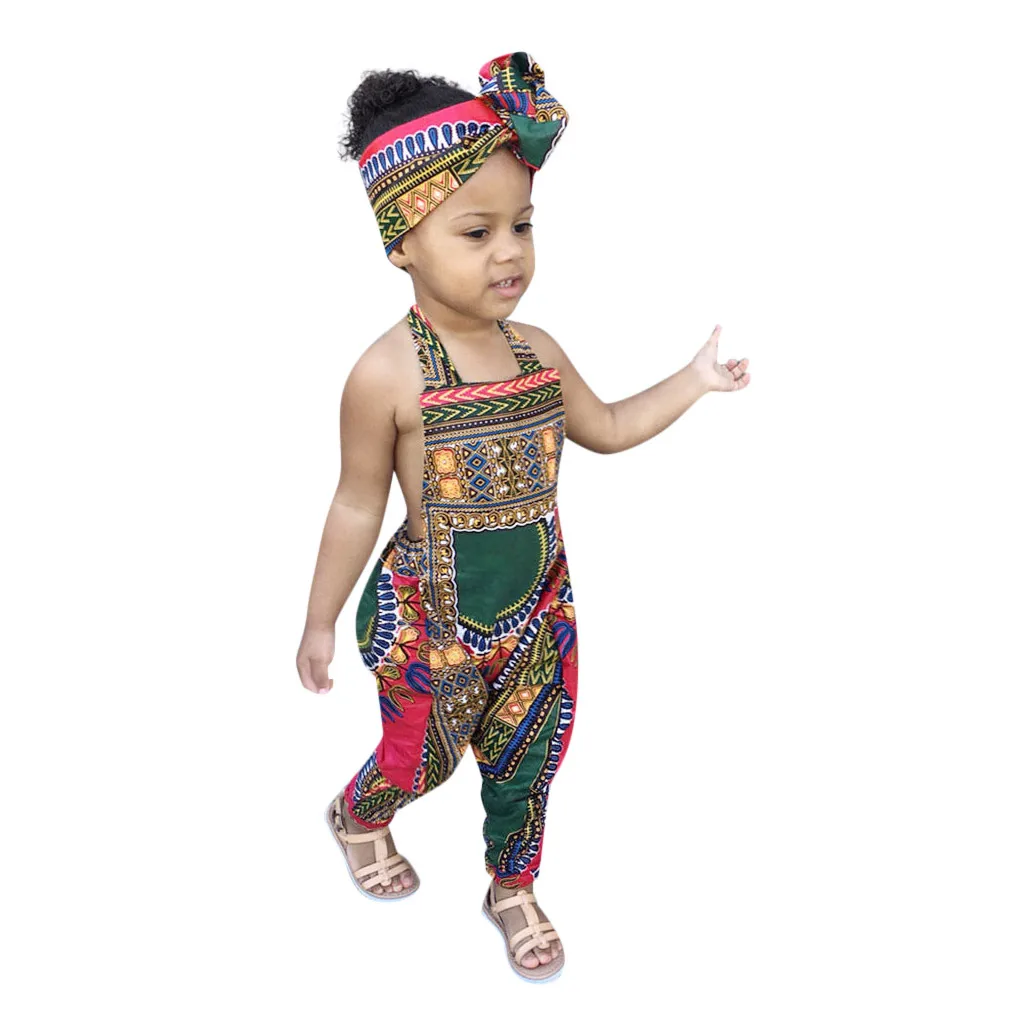 

Summer African Dresses Kids Fashion Print Romper Baby Girls Dashiki Bazin Bohemian Jumpsuit Children Riche Ankara Africa Clothes